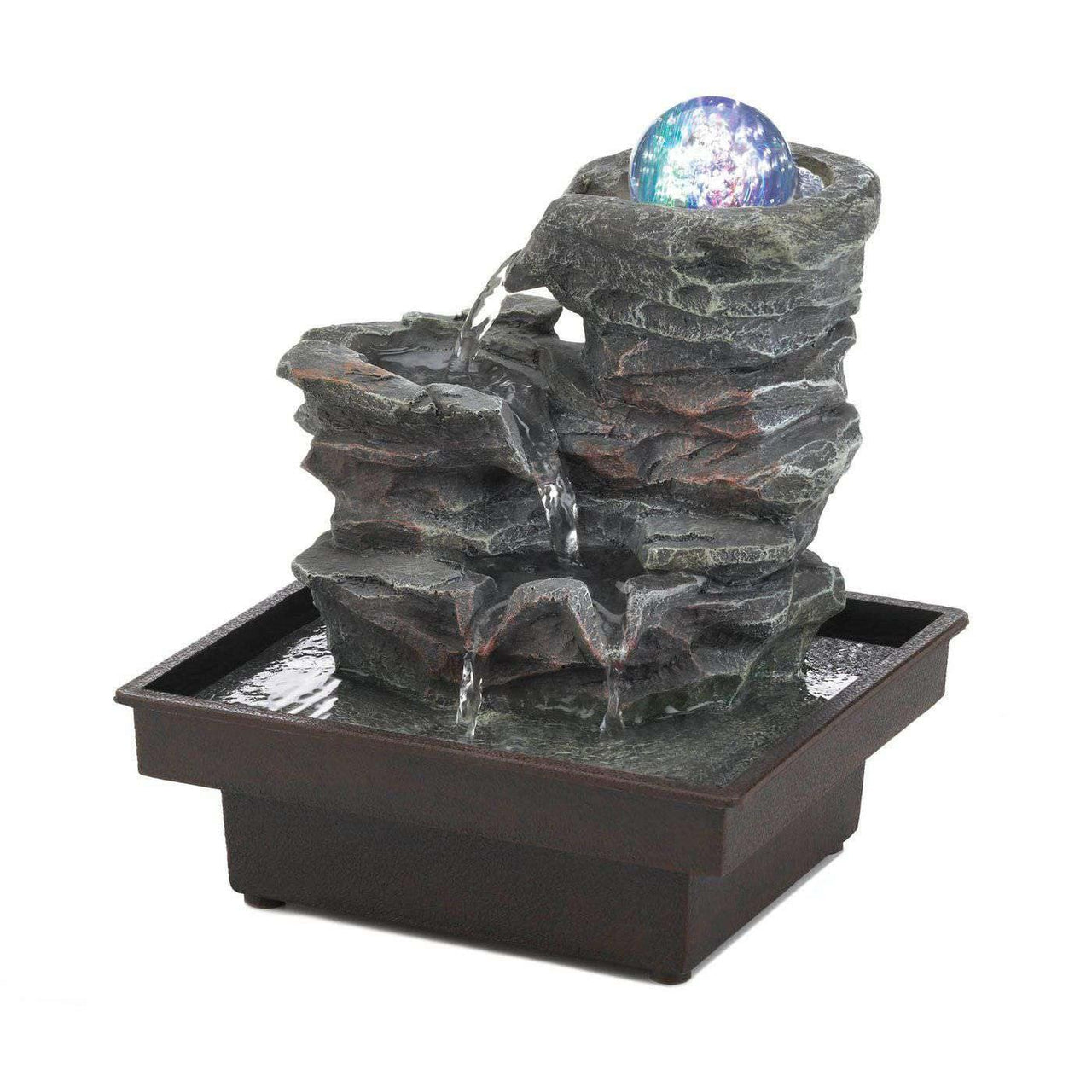 Glass Orb On Rocks Tabletop Fountain - The Fox Decor