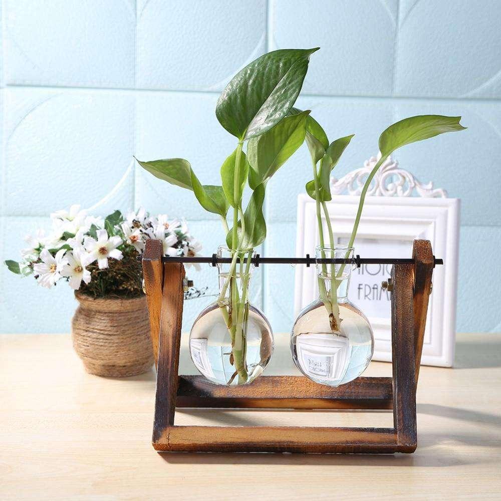 Glass Wood Vase Planter Terrarium Table Desktop Hydroponics Plant The Fox Decor 