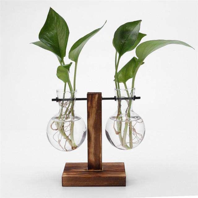 Glass Wood Vase Planter Terrarium Table Desktop Hydroponics Plant - The Fox Decor