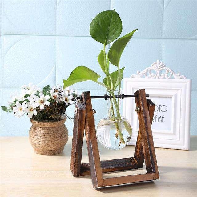 Glass Wood Vase Planter Terrarium Table Desktop Hydroponics Plant The Fox Decor S size 