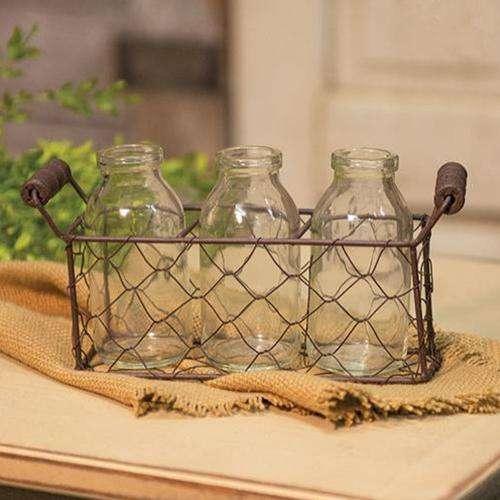 3 Bottles w/ Wire Carrier basket