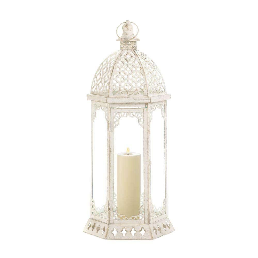 Graceful Distressed White Lantern (L) - The Fox Decor