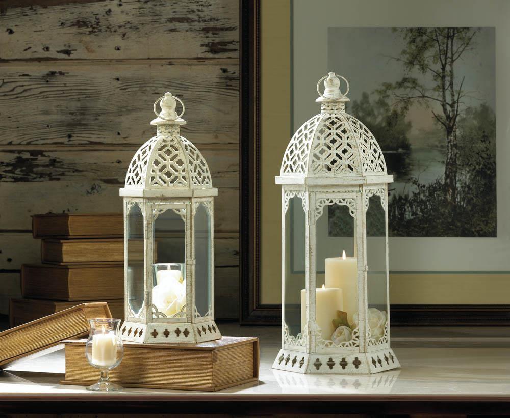 Graceful Distressed White Lantern (L) - The Fox Decor