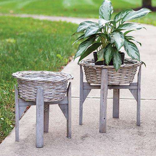 Gray Willow Flower Basket w/ Stand, 12" Baskets CWI+ 