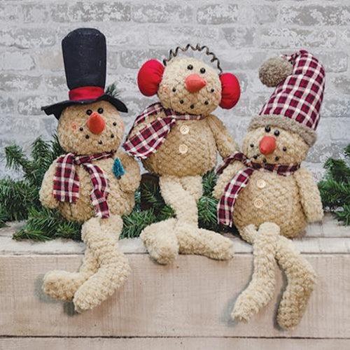 Set of 3 Sitting Chenille Snowman - The Fox Decor