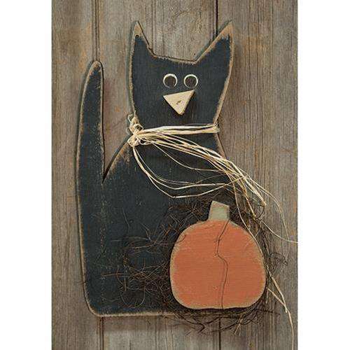Hanging Cat w/Pumpkin, 18" Fall Wall Decor CWI+ 