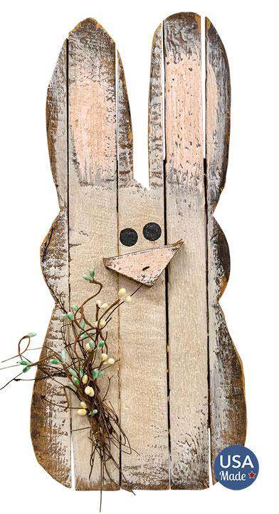 Hanging Lath Chubby Bunny w/Pip Berries, 15.75" Easter CWI+ 