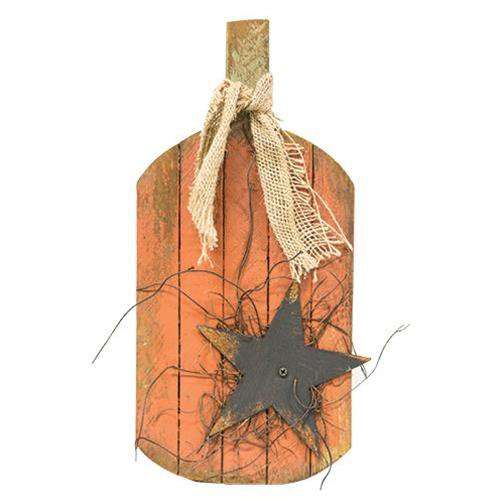Hanging Lath Pumpkin w/Star, 16", Orange - The Fox Decor