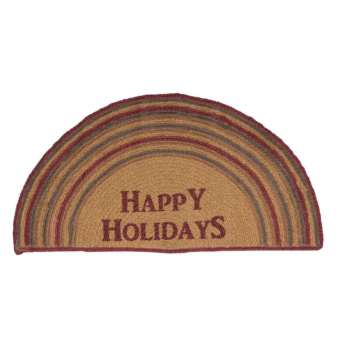 Happy Holidays Stencil Jute Braided Rug Half Circle VHC Brands rugs VHC Brands 16.5X33 Half Circle 