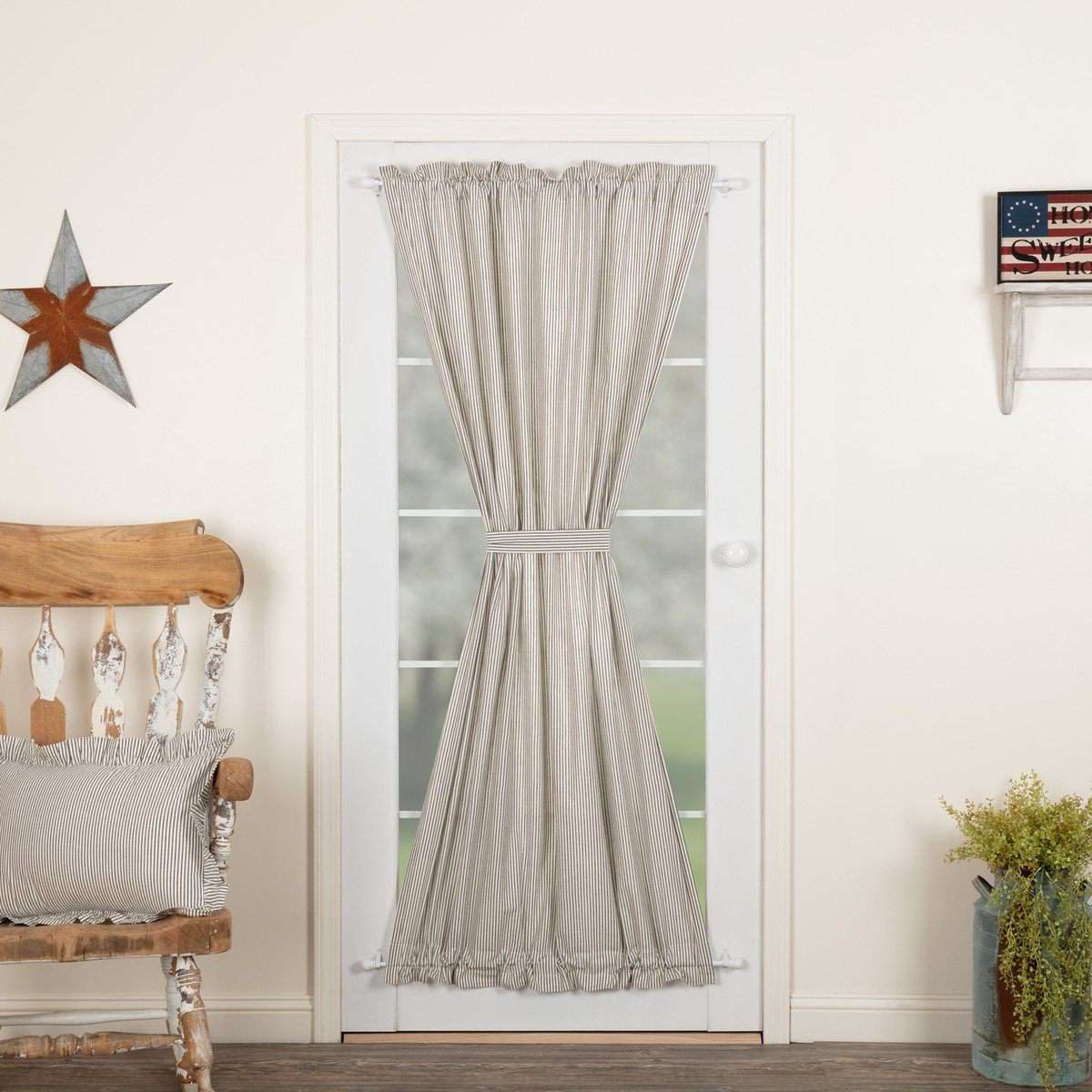 Hatteras Seersucker Blue Ticking Stripe Door Panel 72