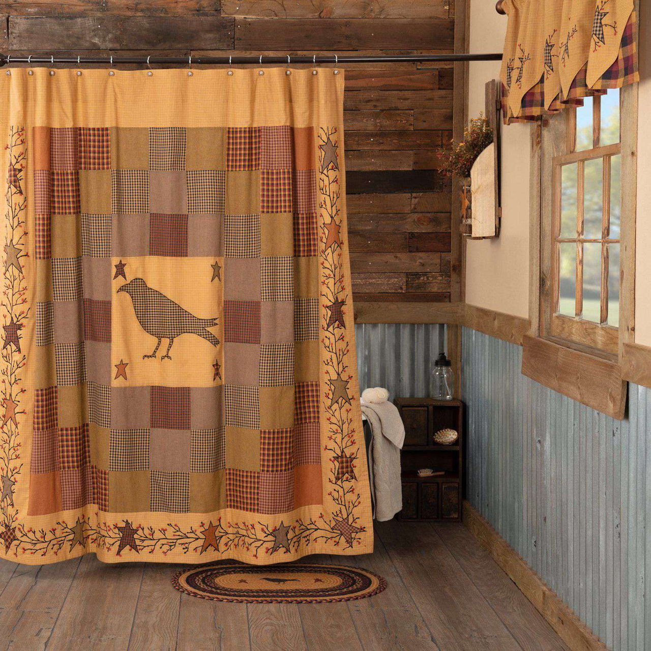 Heritage Farms Applique Crow & Star Shower Curtain 72"x72" - The Fox Decor