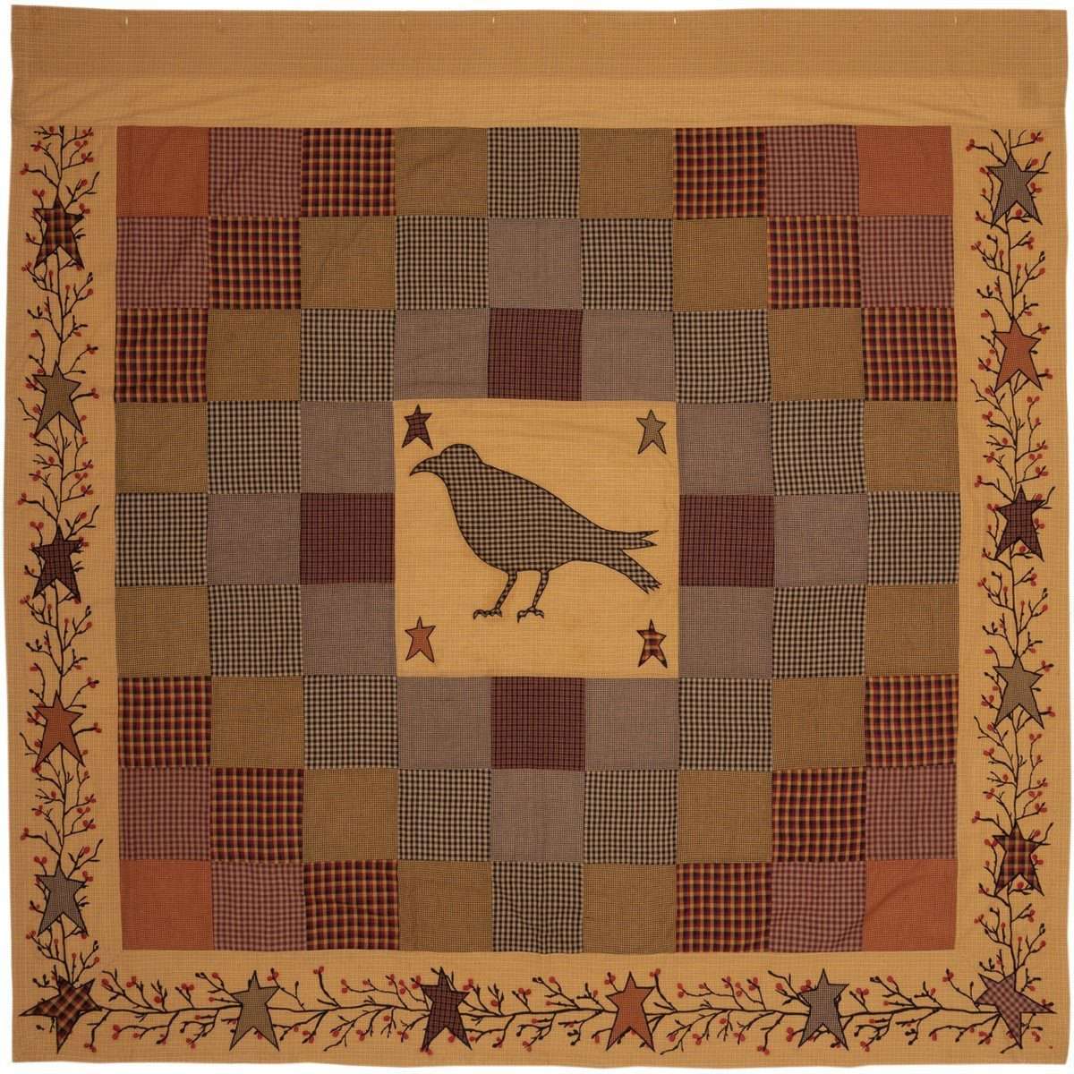 Heritage Farms Applique Crow & Star Shower Curtain 72"x72" - The Fox Decor