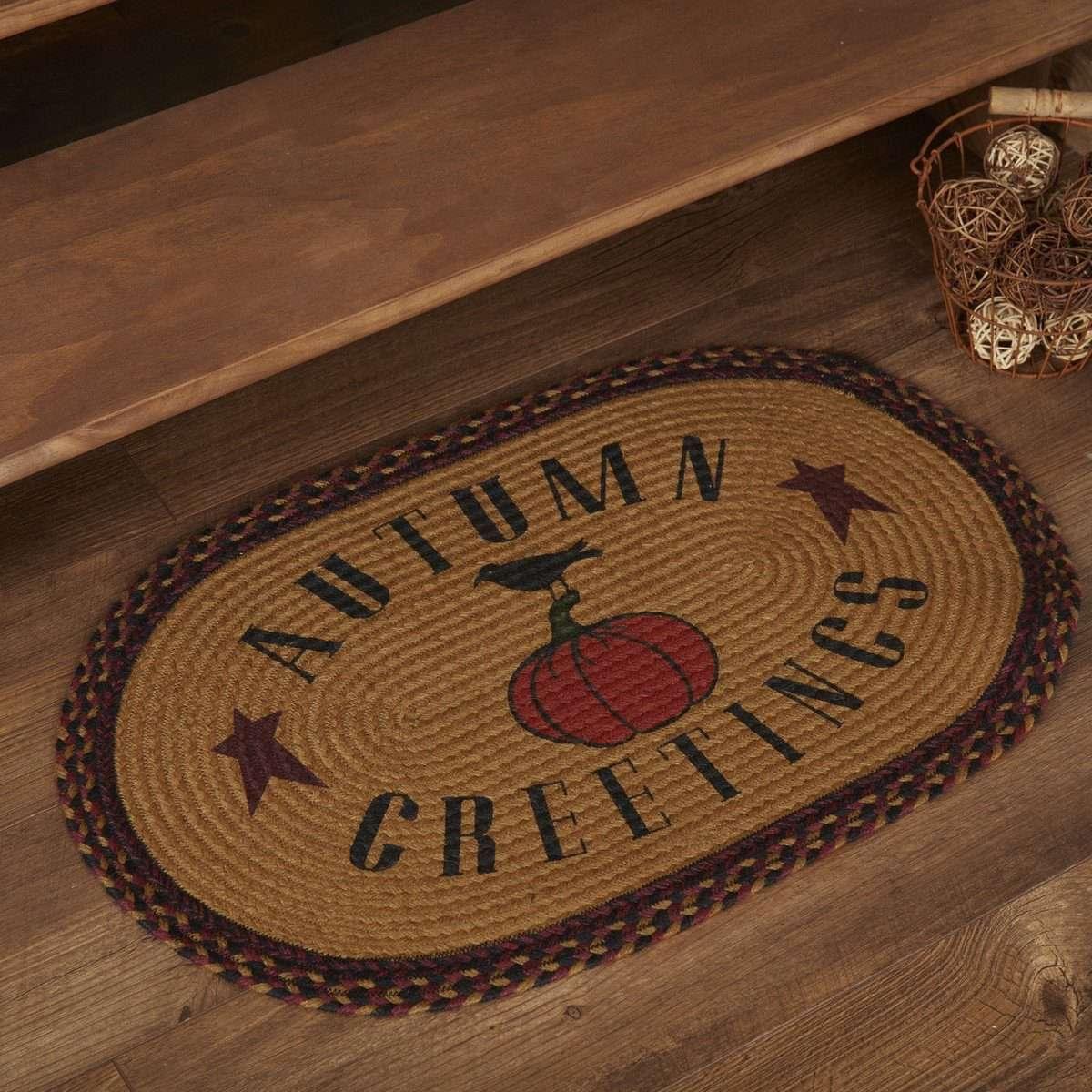 Heritage Farms Harvest Autumn Greetings Jute Braided Rug Oval - The Fox Decor