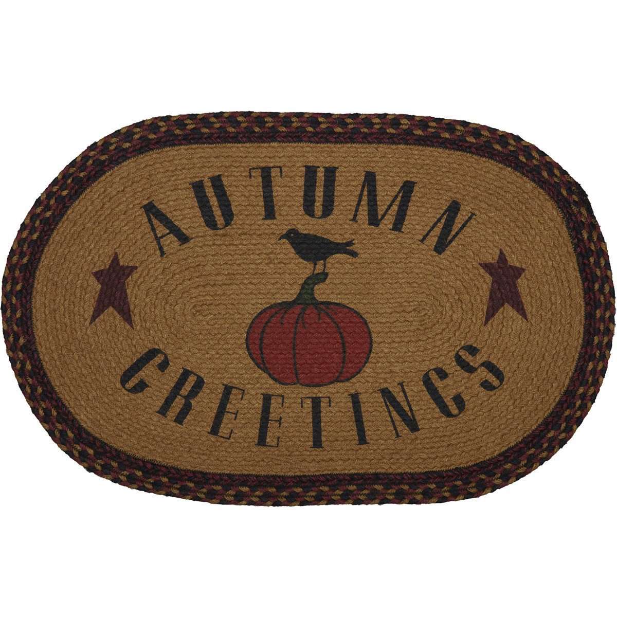 Heritage Farms Harvest Autumn Greetings Jute Braided Rug Oval rugs VHC Brands 