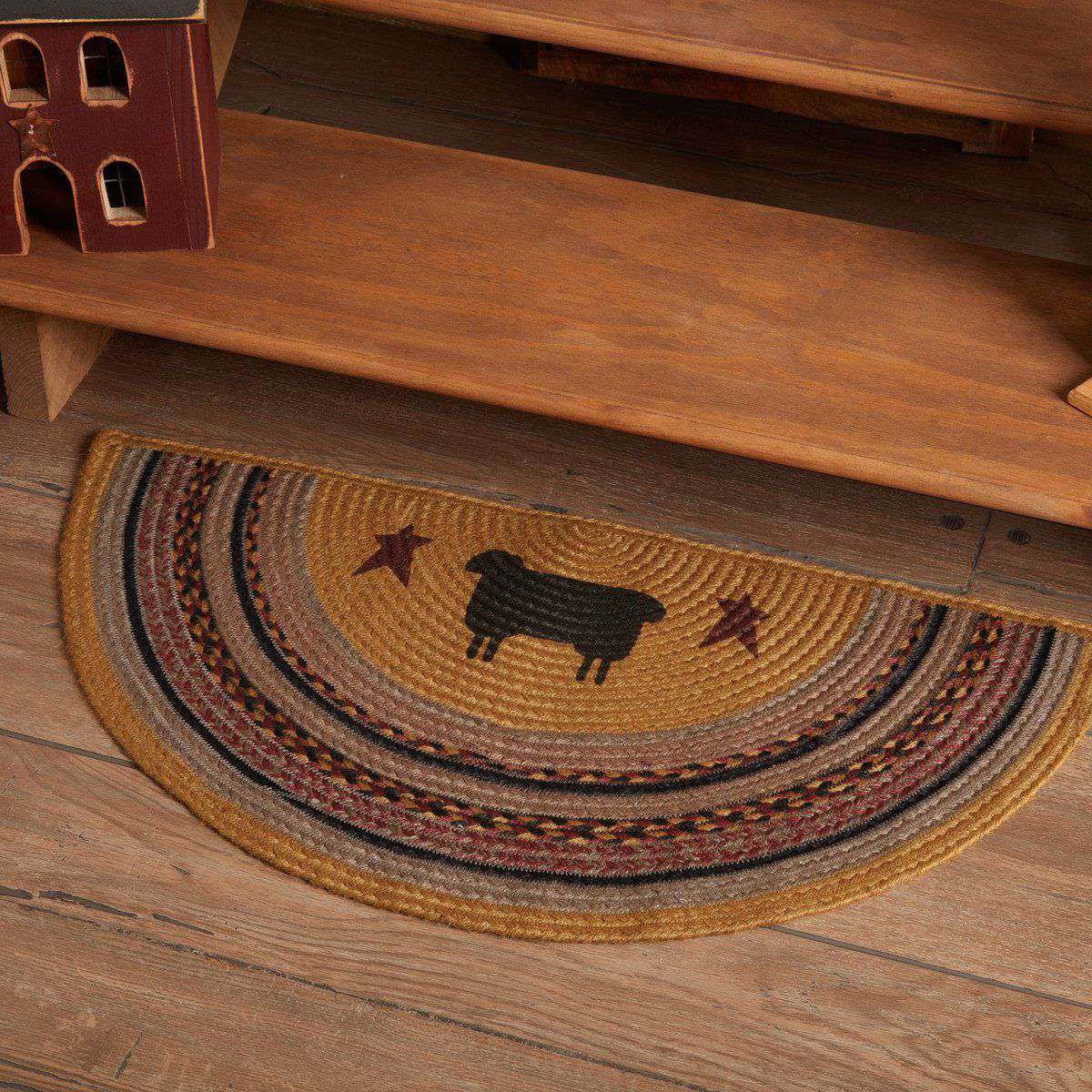 Heritage Farms Sheep Jute Braided Rug Oval/Half Circle rugs VHC Brands 