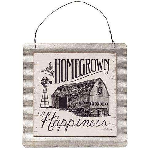 Homegrown Happiness Wood & Corrugated Metal Wall Sign - The Fox Decor
