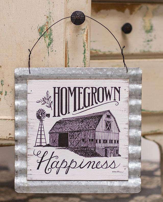 Homegrown Happiness Wood & Corrugated Metal Wall Sign - The Fox Decor