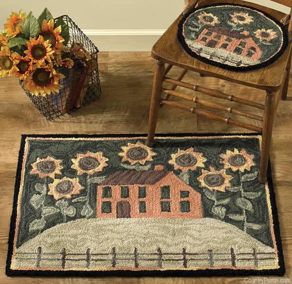 House and Sunflowers Hooked Chair Pad Park Designs - The Fox Decor
