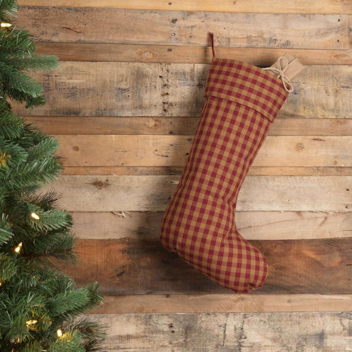 Burgundy Check Stocking 12x20 VHC Brands - The Fox Decor