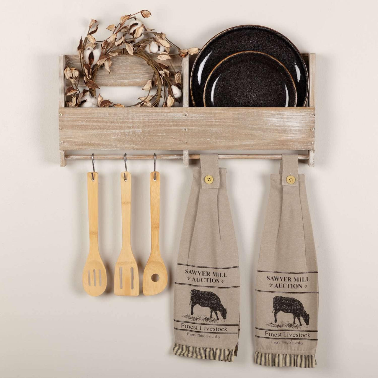 Sawyer Mill Charcoal Cow Button Loop Kitchen Towel Set of 2