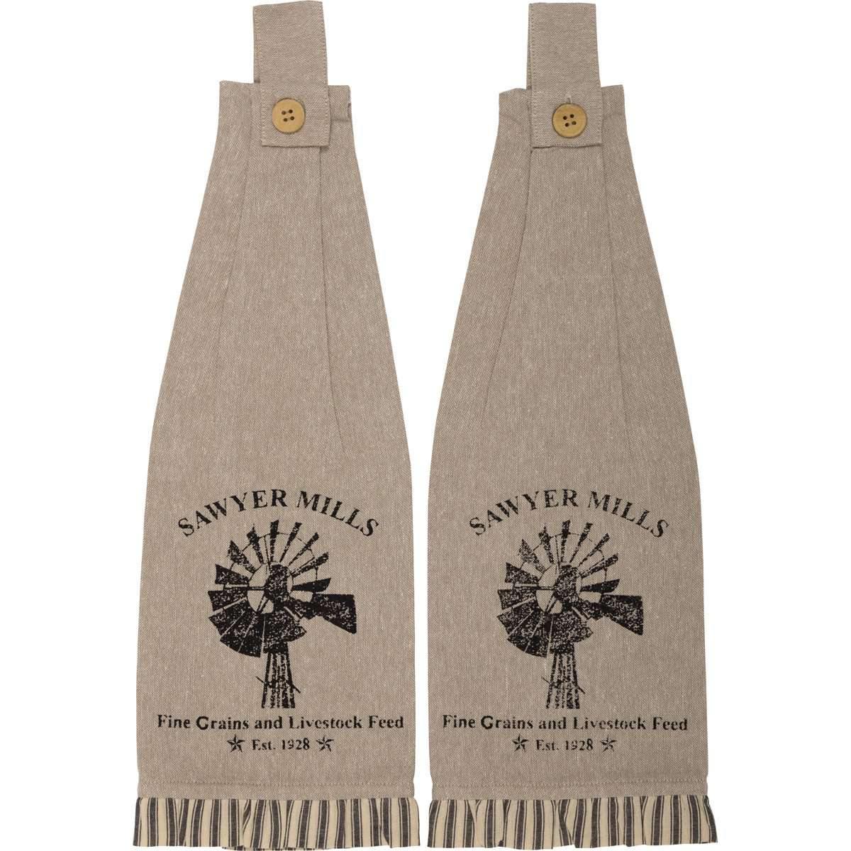 Sawyer Mill Charcoal Windmill Button Loop Kitchen Towel Set of 2 VHC Brands - The Fox Decor