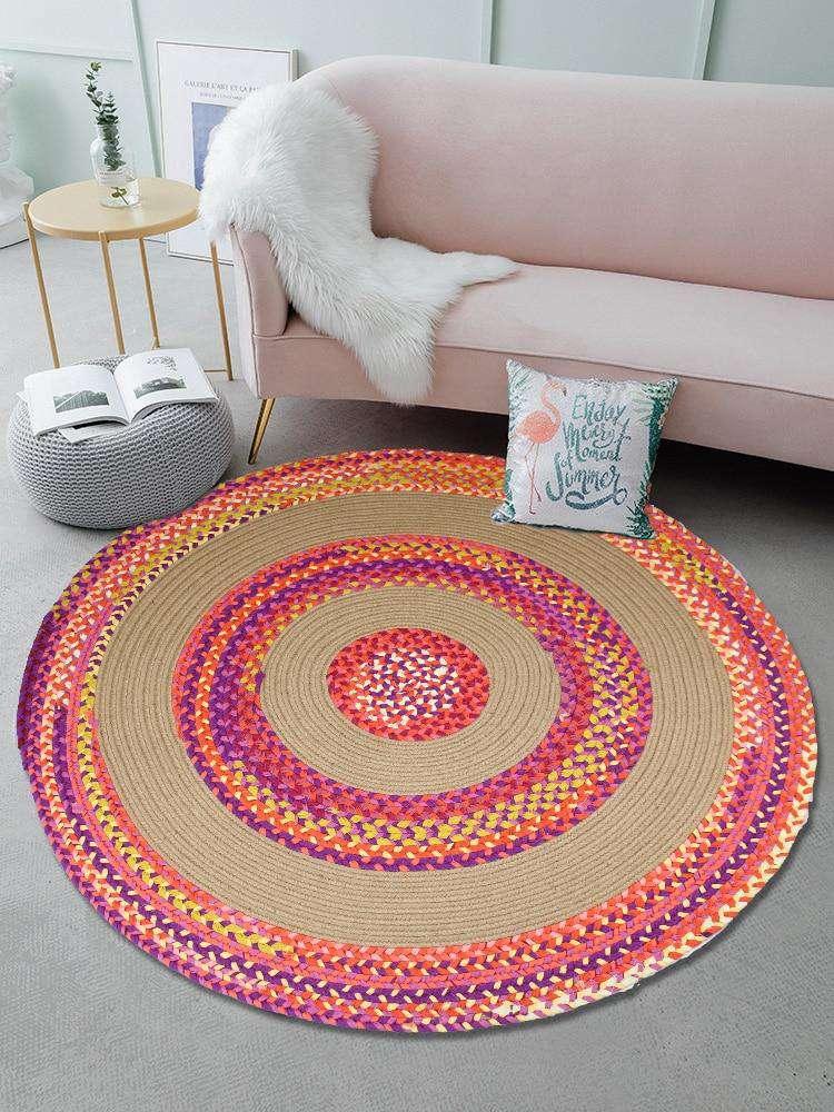Jute & Cotton Multi-colored Chindi Braided Rug Reversible - The Fox Decor