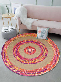 Thumbnail for Jute & Cotton Multi-colored Chindi Braided Rug Reversible - The Fox Decor