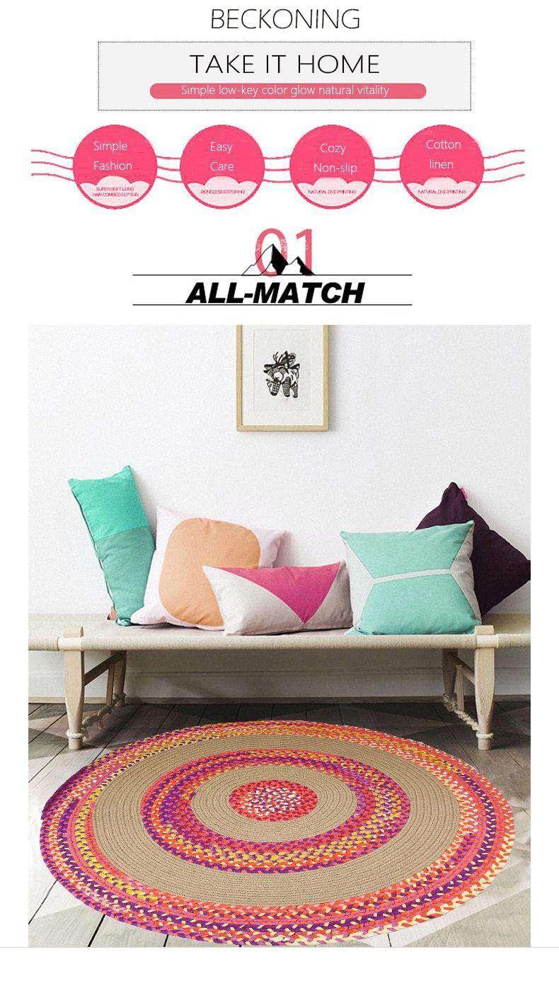 Jute & Cotton Multi-colored Chindi Braided Rug Reversible - The Fox Decor