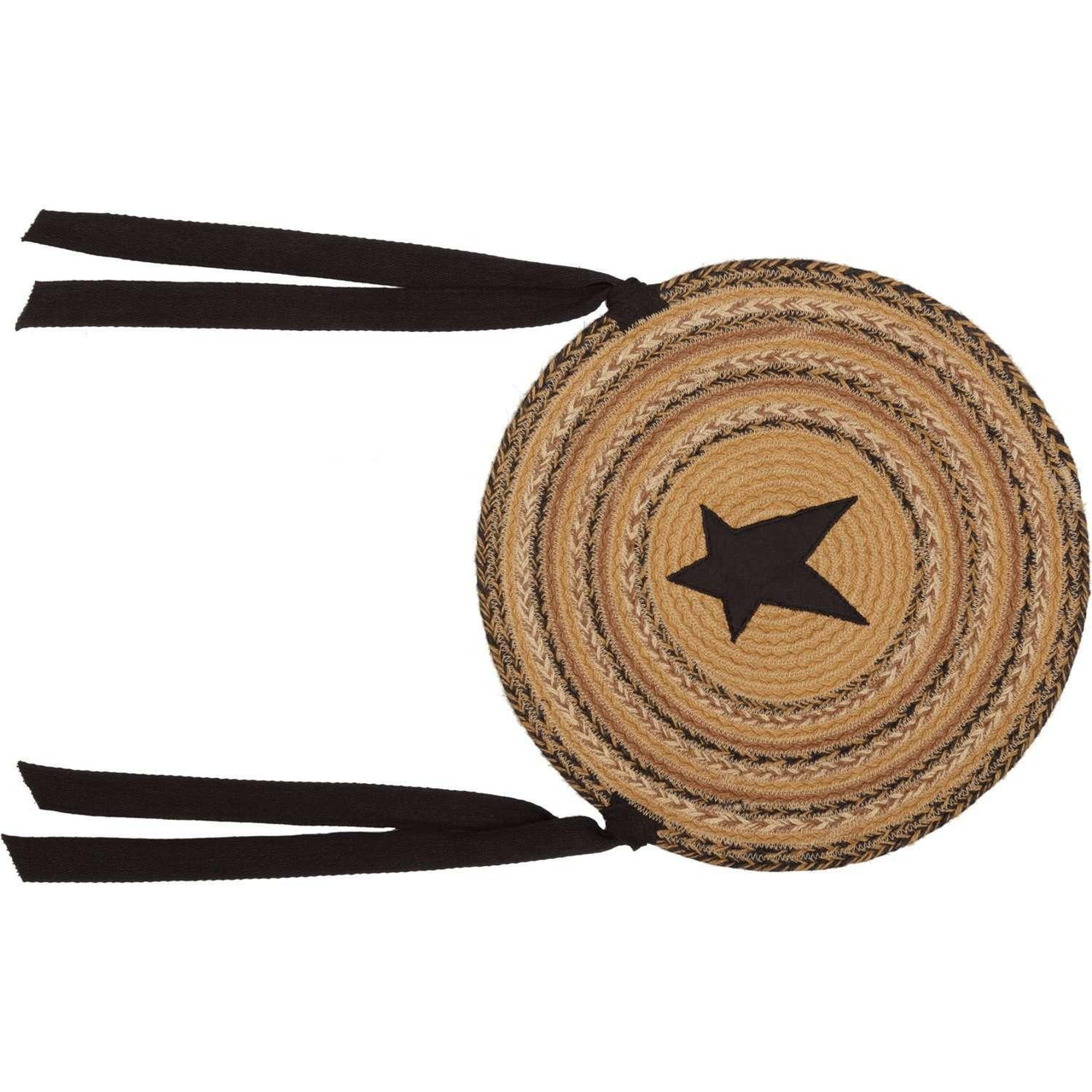 Kettle Grove Jute Braided Chair Pad Applique Star Set of 6 Natural, Black, Caramel Chair Pad VHC Brands 