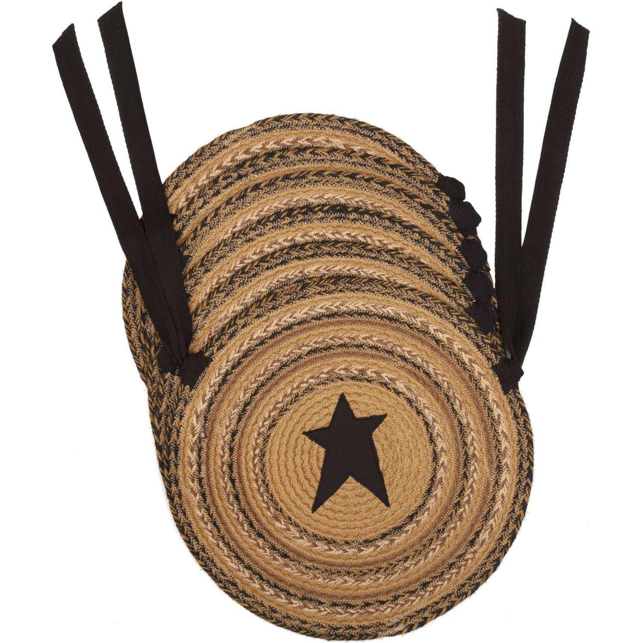 Kettle Grove Jute Braided Chair Pad Applique Star Set of 6 Natural, Black, Caramel Chair Pad VHC Brands 