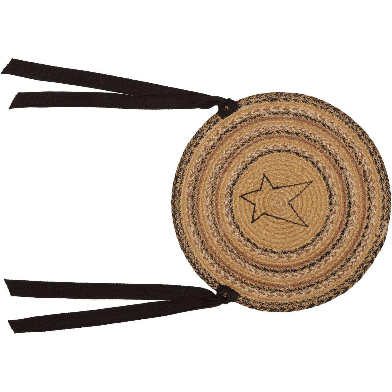 Kettle Grove Jute Braided Chair Pad Applique Star Set of 6 Natural, Black, Caramel Chair Pad VHC Brands 