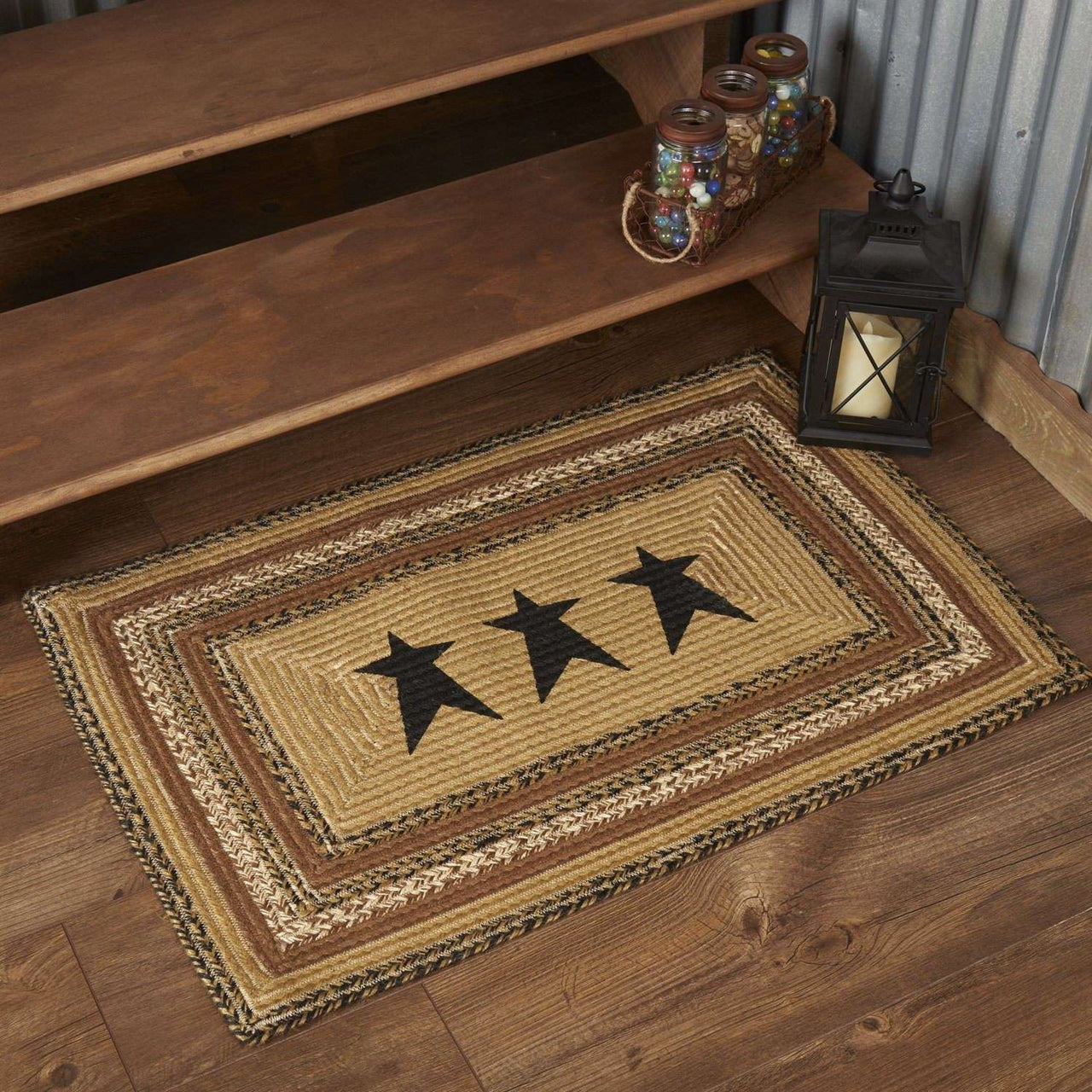 Kettle Grove Jute Braided Rectangle Stencil Star VHC Brands Rugs VHC Brands 