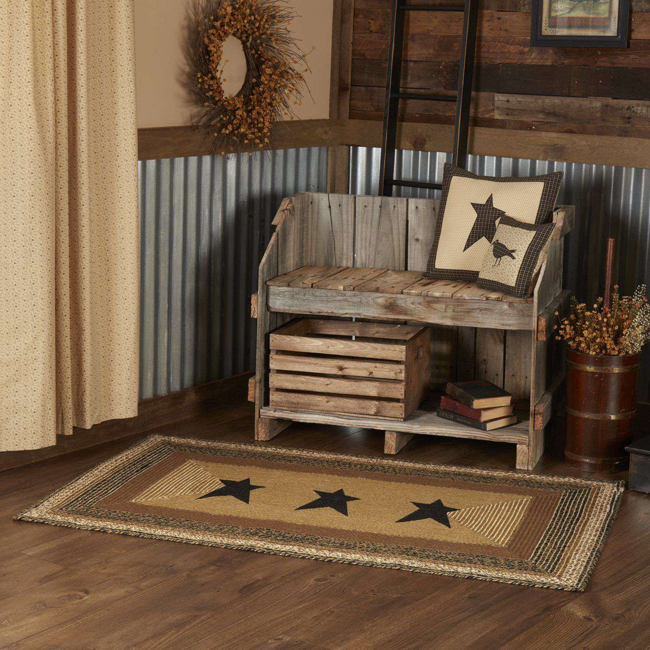 Kettle Grove Jute Braided Rectangle Stencil Star VHC Brands Rugs VHC Brands 