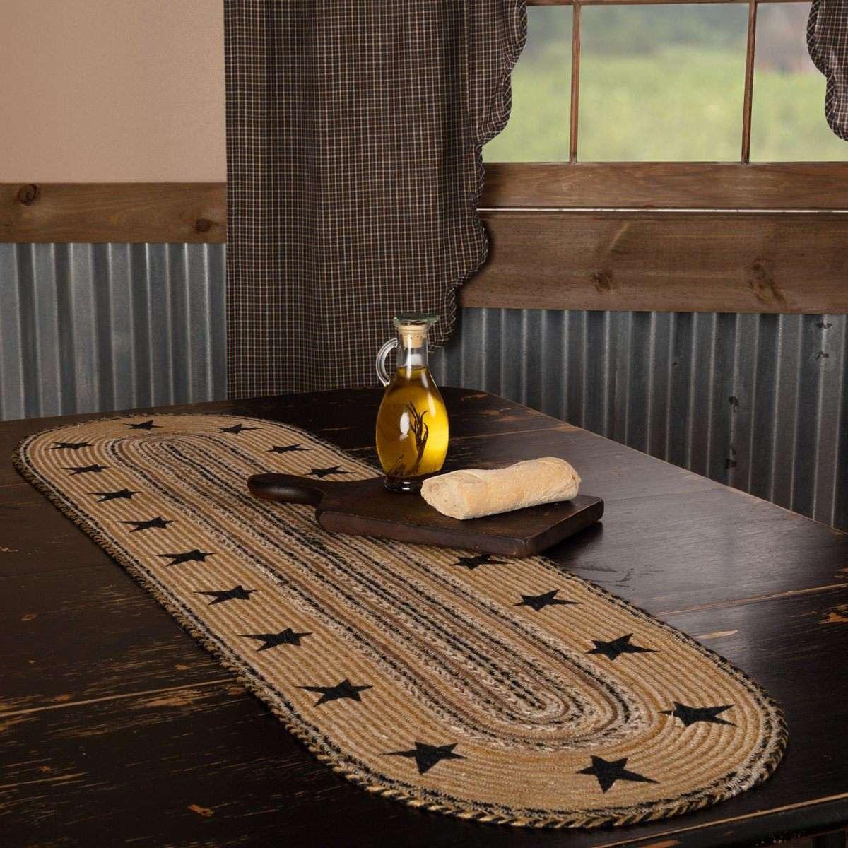 Kettle Grove Stencil Stars Border Jute Braided Table Runner VHC Brands - The Fox Decor