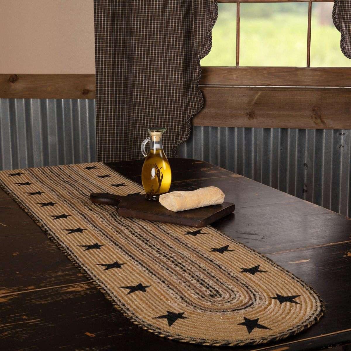 Kettle Grove Stencil Stars Border Jute Braided Table Runner VHC Brands table runner VHC Brands 13"x72" 