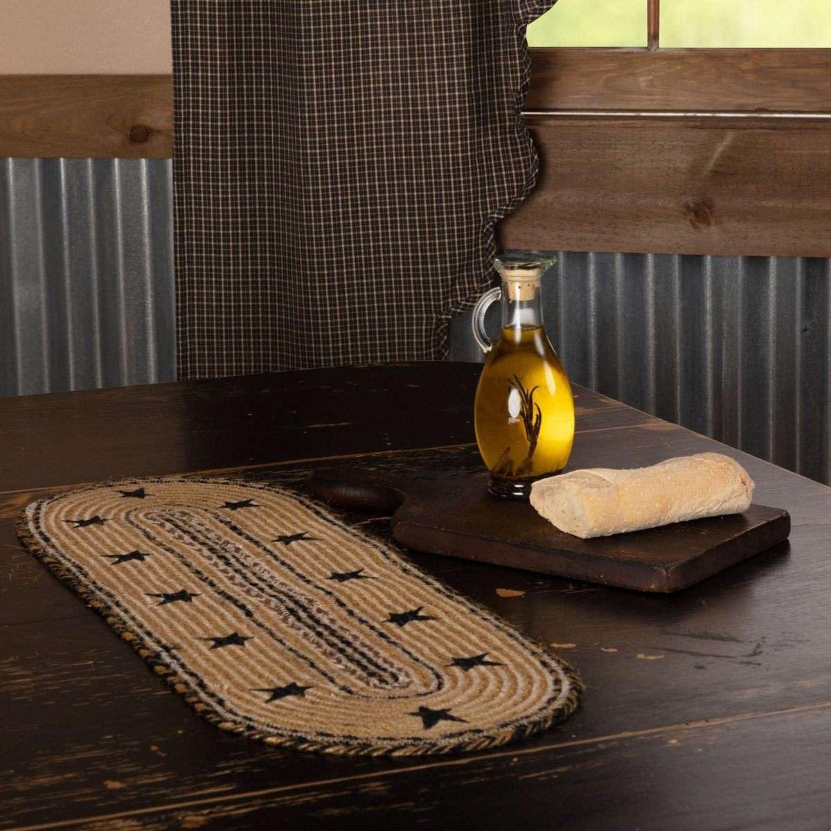 Kettle Grove Stencil Stars Border Jute Braided Table Runner VHC Brands - The Fox Decor