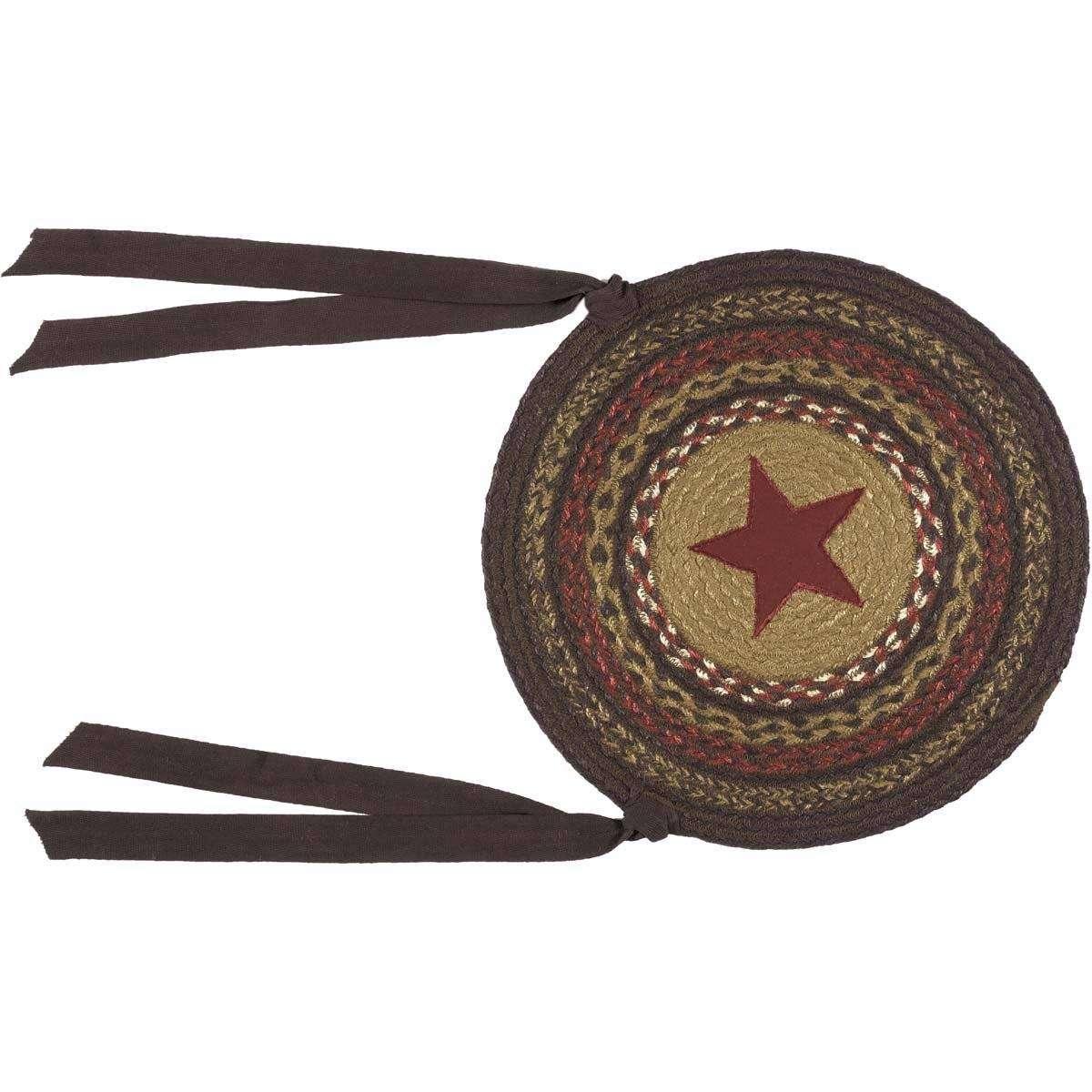 Landon Jute Applique Star Braided Chair Pad Set of 6 Almond, Chestnut, Chili Pepper - The Fox Decor