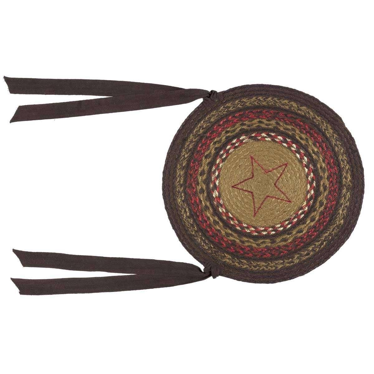 Landon Jute Applique Star Braided Chair Pad Set of 6 Almond, Chestnut, Chili Pepper - The Fox Decor
