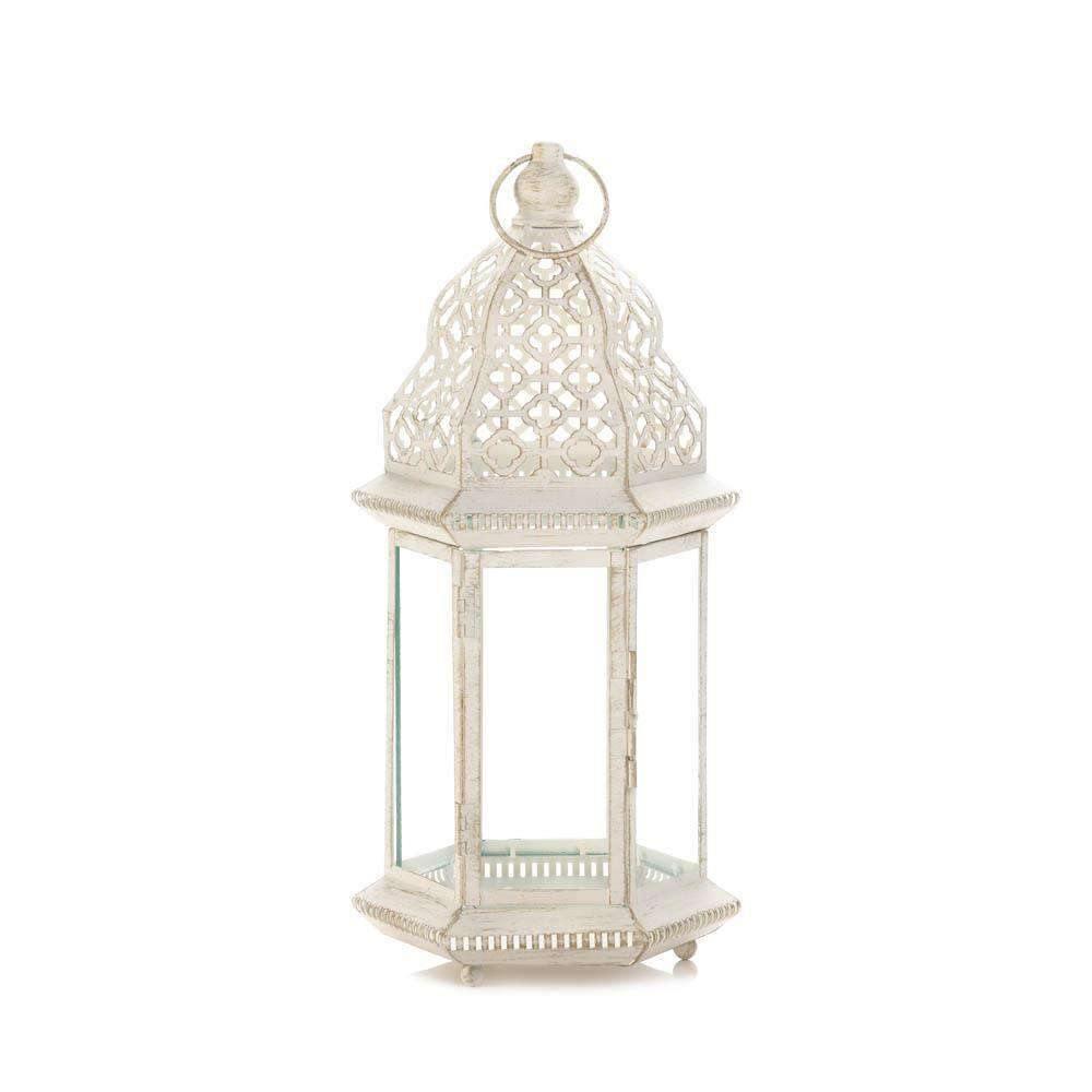 Large Distressed White Lantern - The Fox Decor