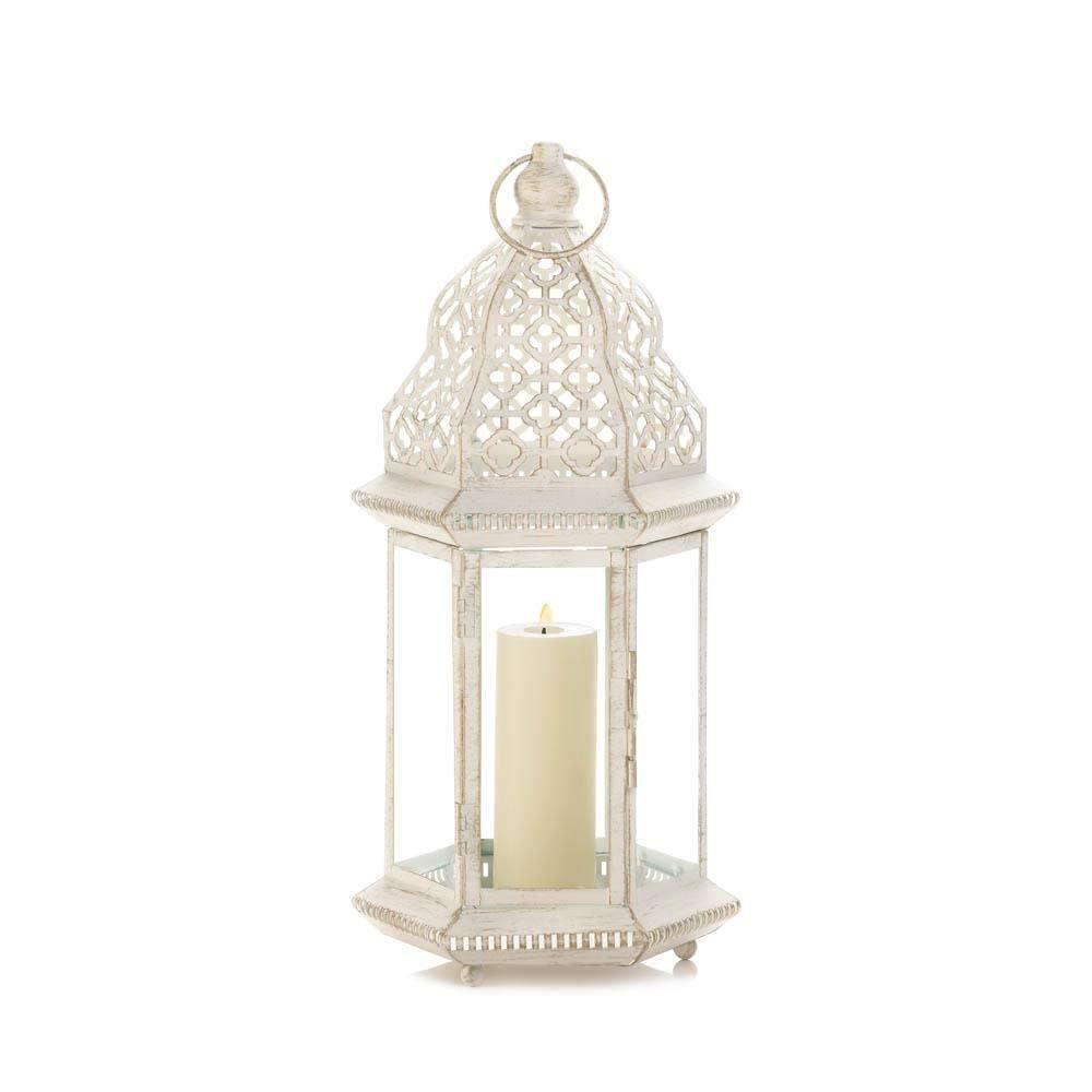 Large Distressed White Lantern - The Fox Decor