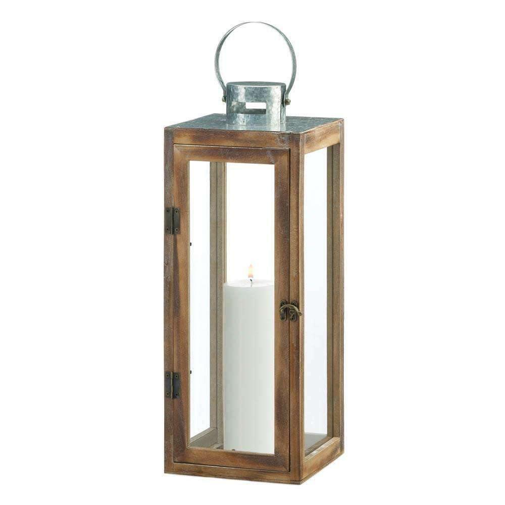 Large Metal Top Square Wood Lantern - The Fox Decor