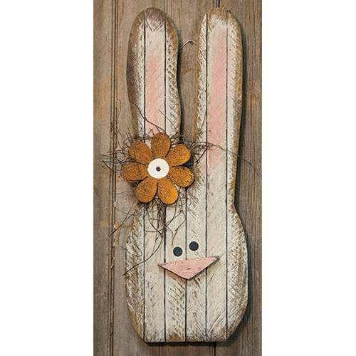 Lath Bunny Head w/Metal Flower Wall Decor CWI+ 