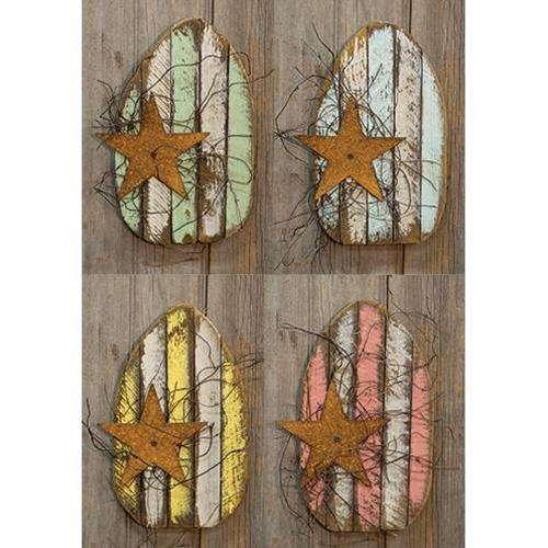 Lath Easter Egg w/Rusty Star, 4 Asst - The Fox Decor