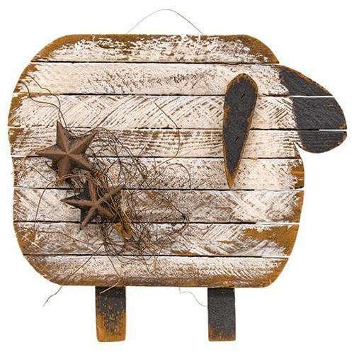 Lath Hanging Sheep w/Stars & Raffia - The Fox Decor