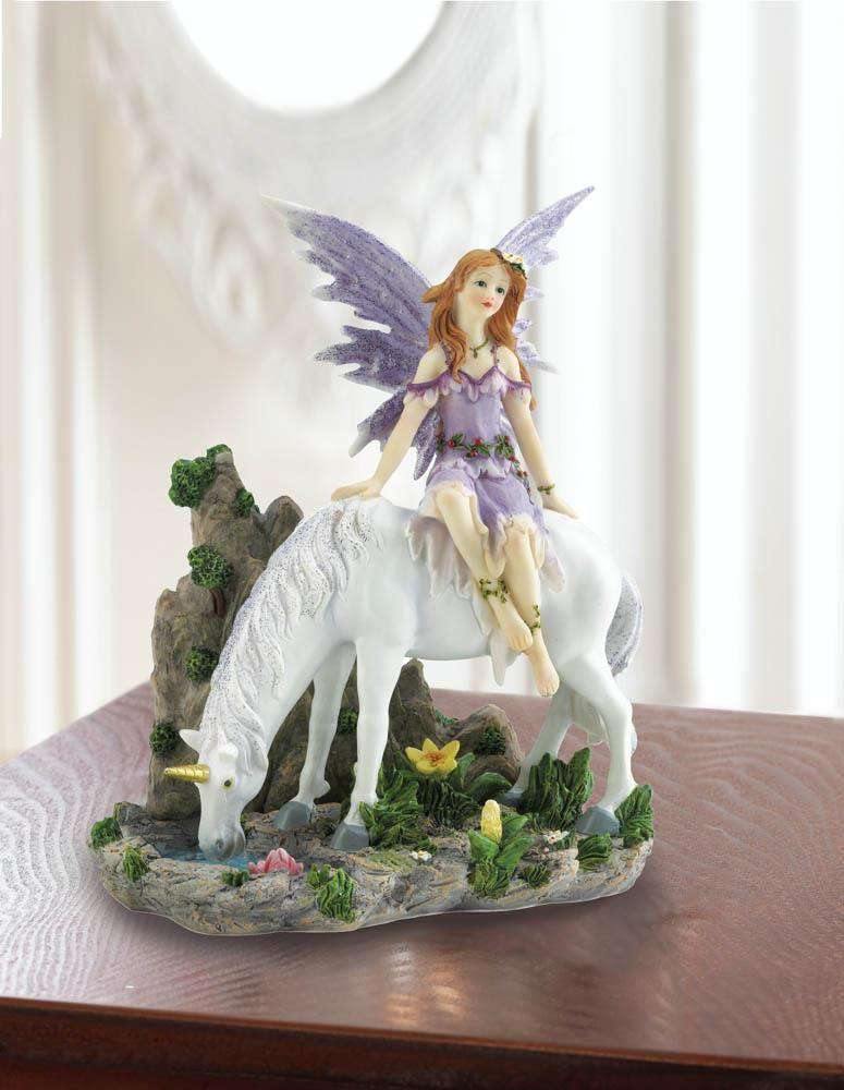 Lavender Fairy And Unicorn Figurine - The Fox Decor
