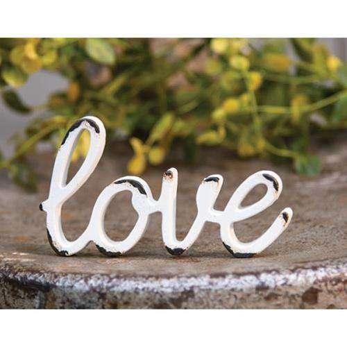 'Love' Distressed White Resin Figurine - The Fox Decor