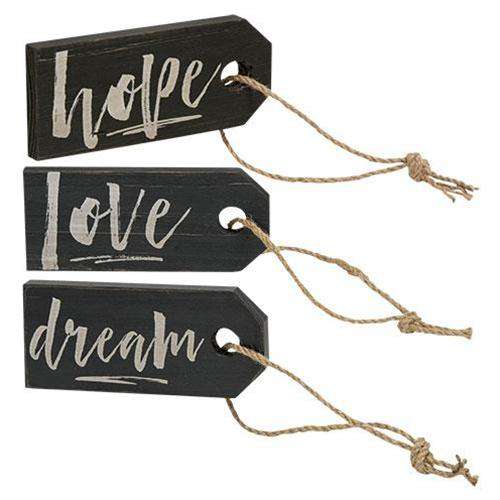 Love, Dream, Hope Wood Tag, 3 Asst. Wall Decor CWI+ 