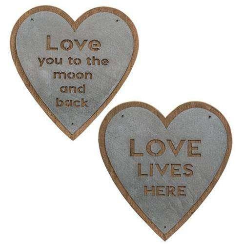 Love Lives Here Metal Heart Sign, 2 Asst. - The Fox Decor
