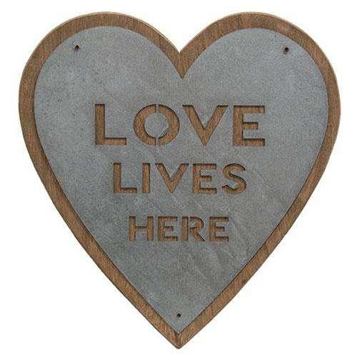 Love Lives Here Metal Heart Sign, 2 Asst. - The Fox Decor