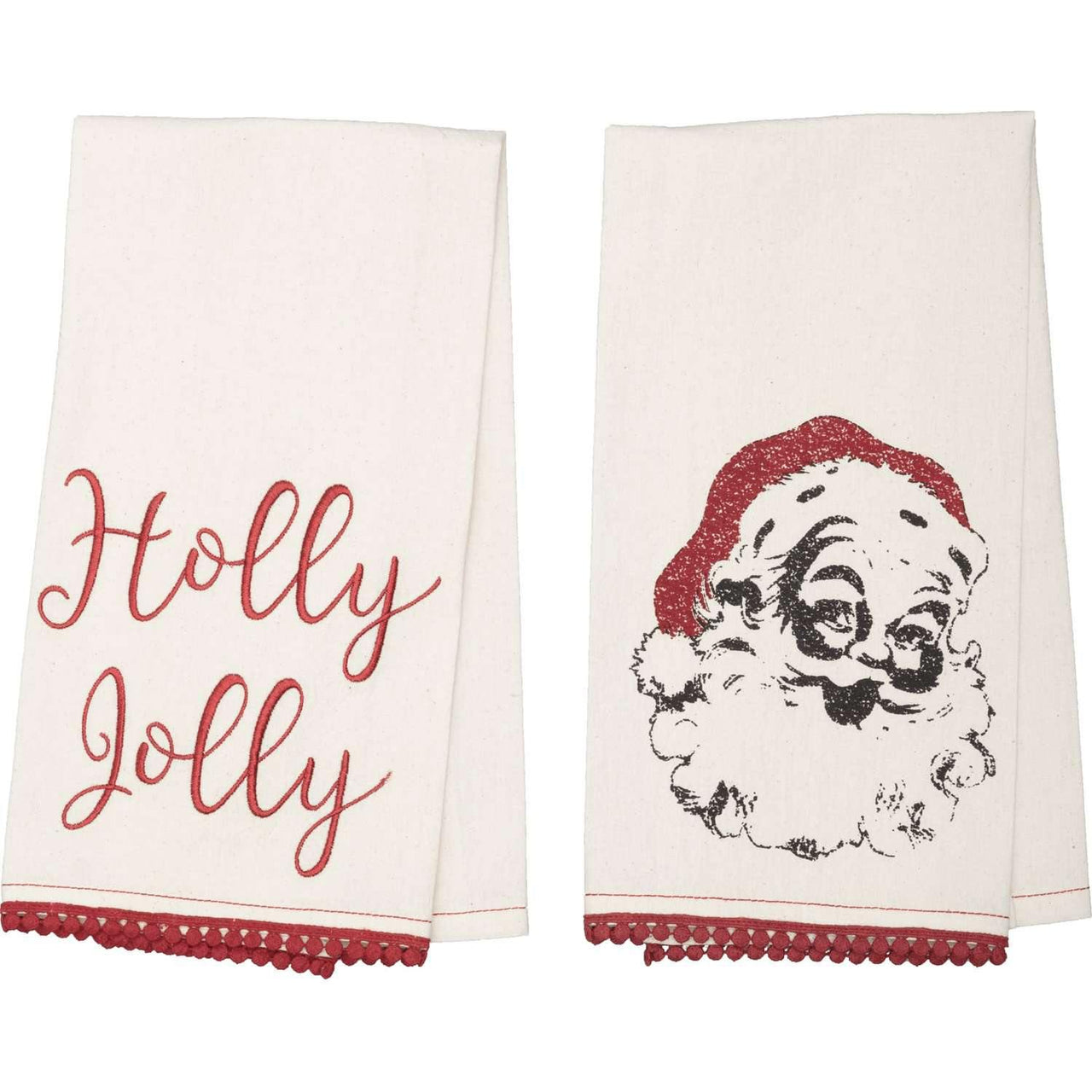 Chenille Christmas Holly Jolly Bleached White Muslin Tea Towel Set of 2 19x28 VHC Brands - The Fox Decor